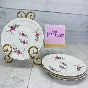 Royal Kent POLAND RKT3 Bavarian Rose Gold Trim Scallop China Salad Plates Set 4